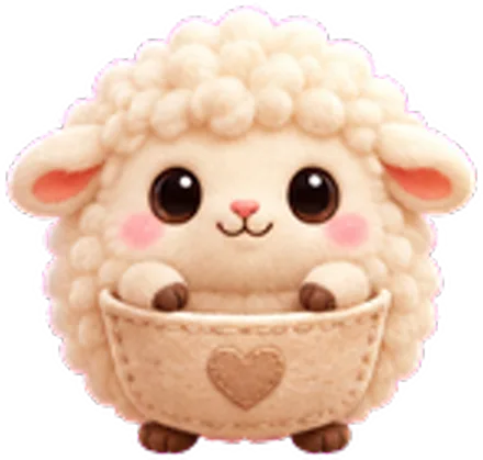 A woolly felt sheep peeking out of a pocket